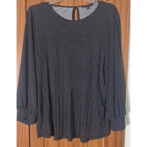 Adrianna Papell L Black Polka Dot Round Neck Puff 3/4 Sleeve Blouse. HL192